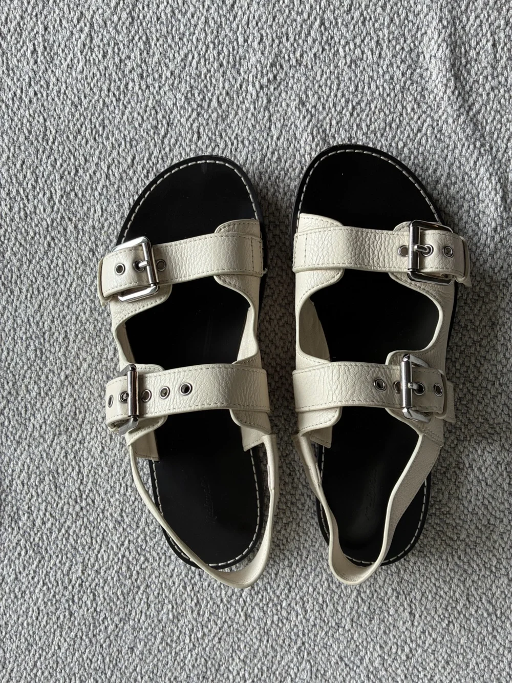 Madewell NV812 Ivory Leather Double Buckle Slingback Sandals Women's Size 7.5